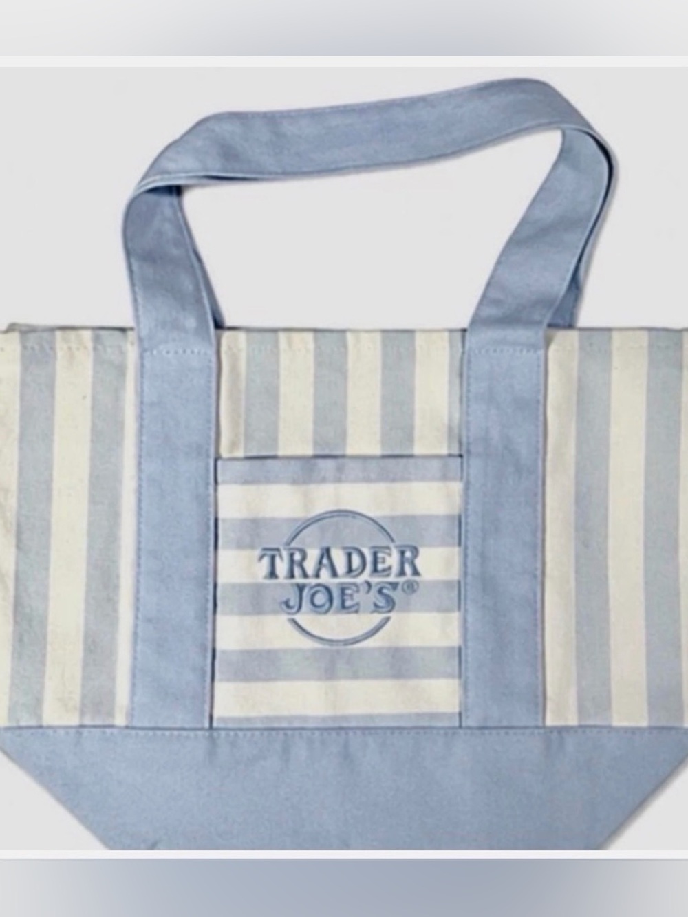 NWT Trader Joe’s Light Blue Striped Mini Canvas Bag Tote 2026, Grocery